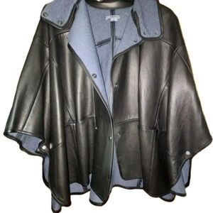 VINCE S Black Lambskin Leather Cape Gilet Poncho Jacket Coat